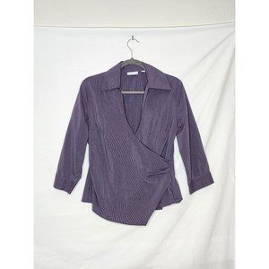 New York and Company Purple and White Stripe Blouse Size Med. Work Day Essential